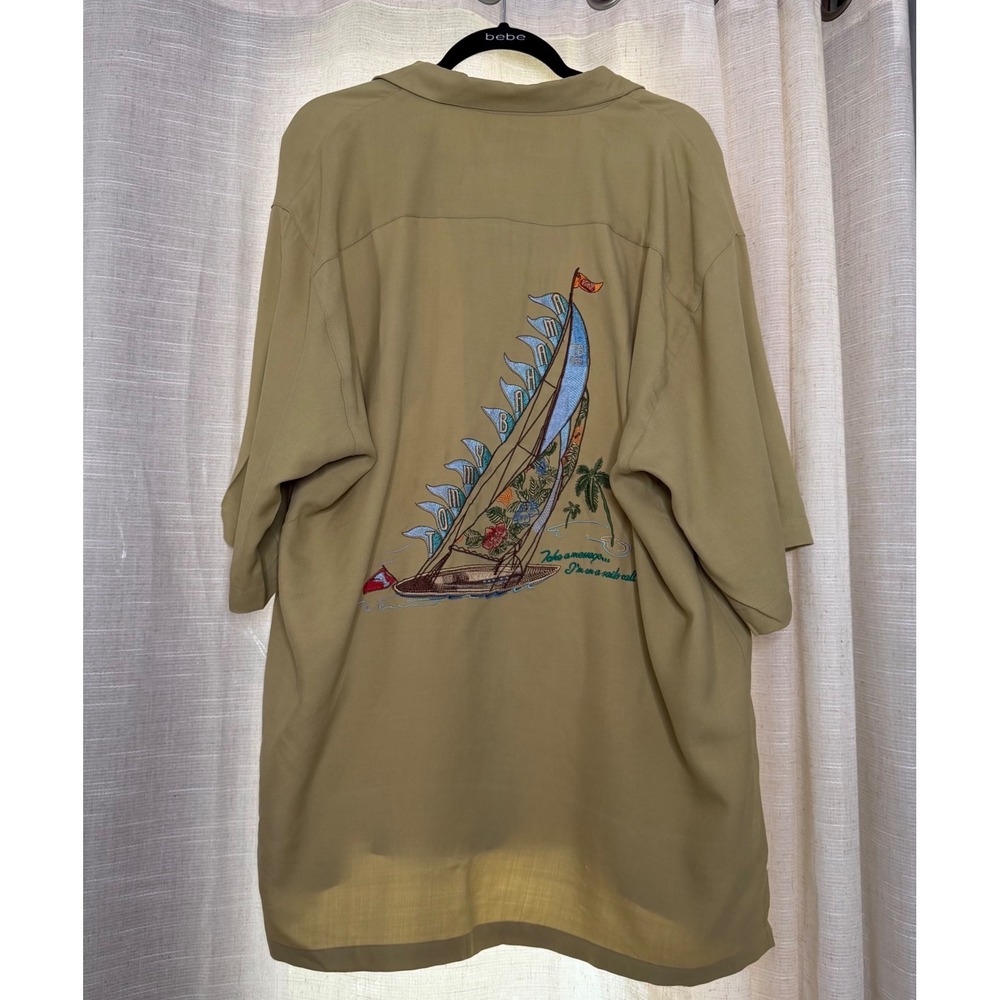 NWT Tommy Bahama Sail Boat Embroidered Silk Camp Shirt Tan Men's Size XXXL